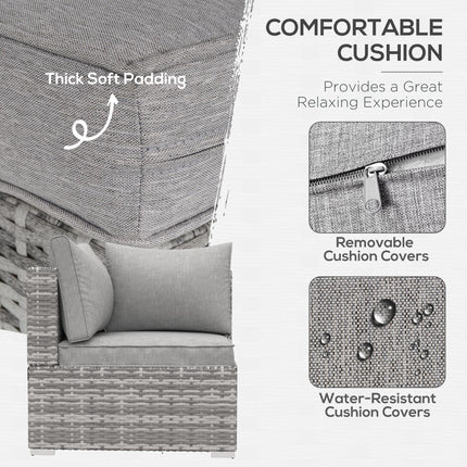 1 Seater PE Rattan Corner Sofa With Cushions - Grey