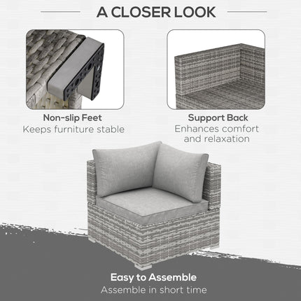 1 Seater PE Rattan Corner Sofa With Cushions - Grey