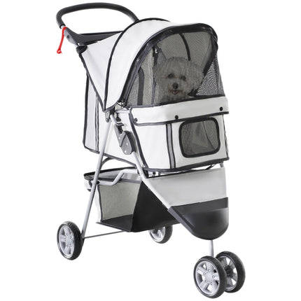 Dog Stroller Pet Travel Pushchair Three-Wheel Carrier for Cats and Dogs - Grey