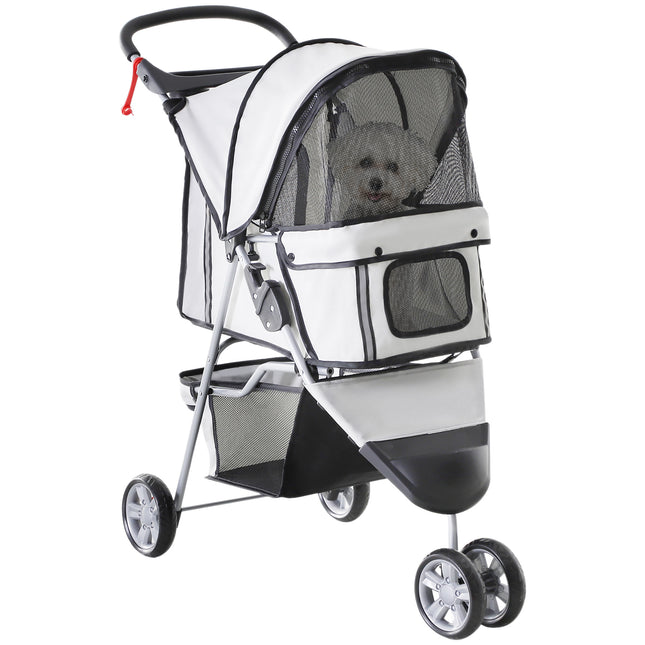 Dog Stroller Pet Travel Pushchair Three-Wheel Carrier for Cats and Dogs - Grey