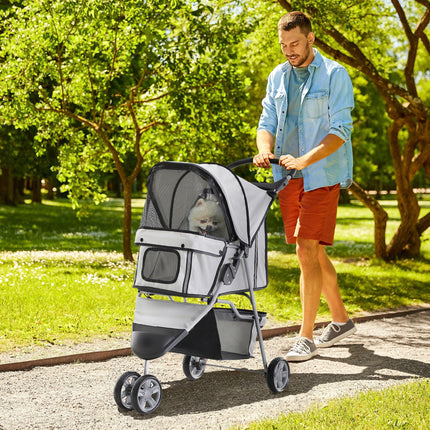 Dog Stroller Pet Travel Pushchair Three-Wheel Carrier for Cats and Dogs - Grey