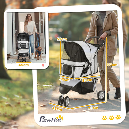 Dog Stroller Pet Travel Pushchair Three-Wheel Carrier for Cats and Dogs - Grey