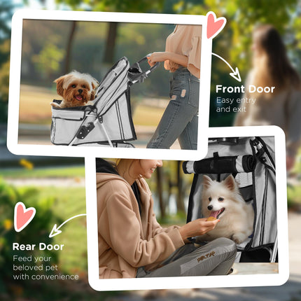 Dog Stroller Pet Travel Pushchair Three-Wheel Carrier for Cats and Dogs - Grey