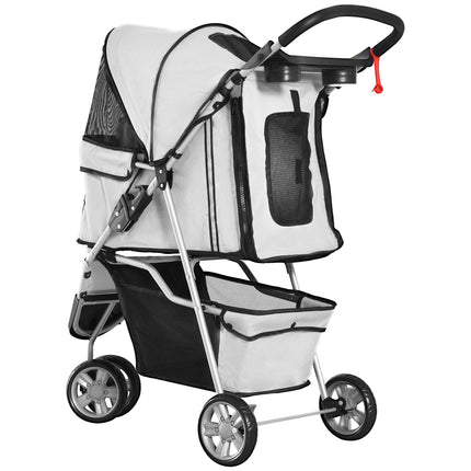 Dog Stroller Pet Travel Pushchair Three-Wheel Carrier for Cats and Dogs - Grey