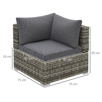 1 Seater PE Rattan Corner Sofa with Cushions - Deep Grey