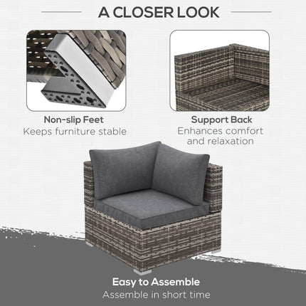 1 Seater PE Rattan Corner Sofa with Cushions - Deep Grey