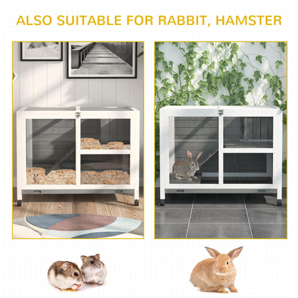 Wooden Rabbit Hutch Small Animal Cage with Pull-out Tray, Openable Roof & Wheels - Grey