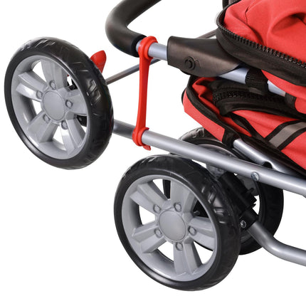 Foldable Pet Stroller Dog Pram with Wheels and Zipper Entry for Small Pets - Red