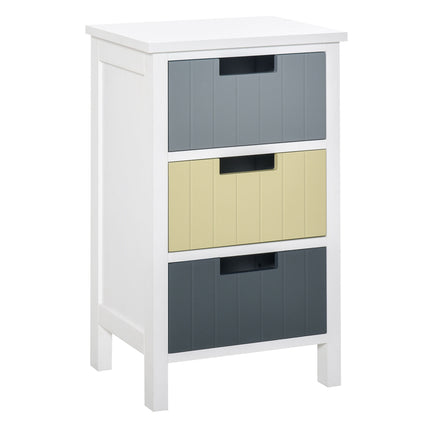 3 Drawer Storage Tower Dresser Chest with Wood Top for Bedroom Nursery Hallway - White Frame Multi-Colour Drawers