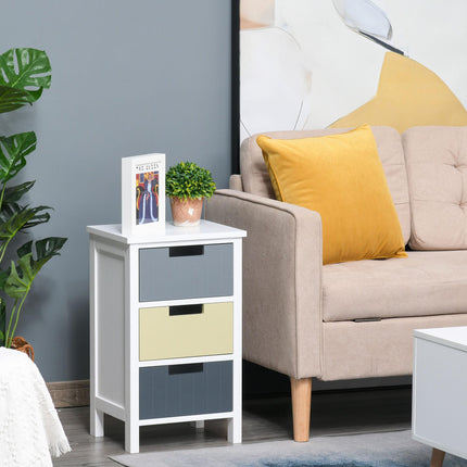 3 Drawer Storage Tower Dresser Chest with Wood Top for Bedroom Nursery Hallway - White Frame Multi-Colour Drawers