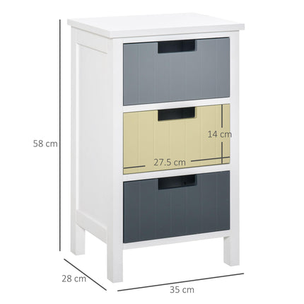 3 Drawer Storage Tower Dresser Chest with Wood Top for Bedroom Nursery Hallway - White Frame Multi-Colour Drawers