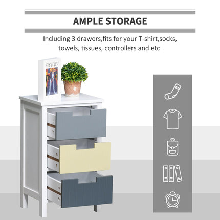 3 Drawer Storage Tower Dresser Chest with Wood Top for Bedroom Nursery Hallway - White Frame Multi-Colour Drawers