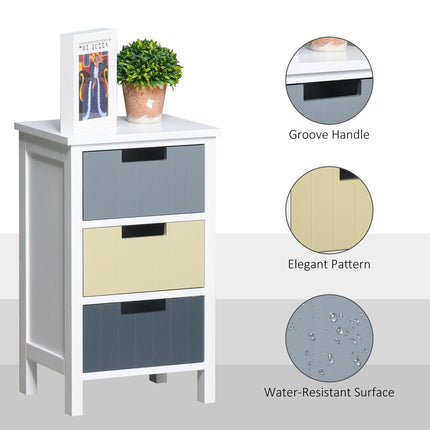 3 Drawer Storage Tower Dresser Chest with Wood Top for Bedroom Nursery Hallway - White Frame Multi-Colour Drawers