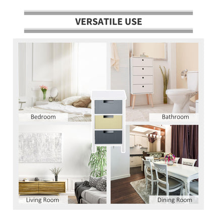 3 Drawer Storage Tower Dresser Chest with Wood Top for Bedroom Nursery Hallway - White Frame Multi-Colour Drawers