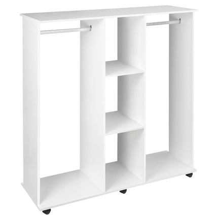Double Mobile Open Wardrobe with Hanging Rails and Storage Shelves - White