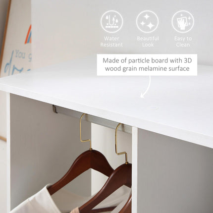 Double Mobile Open Wardrobe with Hanging Rails and Storage Shelves - White