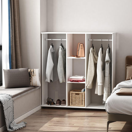 Double Mobile Open Wardrobe with Hanging Rails and Storage Shelves - White