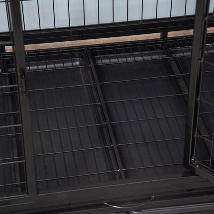 43" Heavy Duty Metal Dog Kennel with Tray and Wheels Large - Black