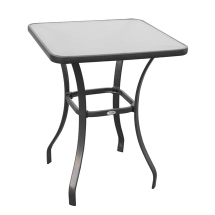 Square Glass Bistro Table with Metal Base for Outdoor Dining - Black