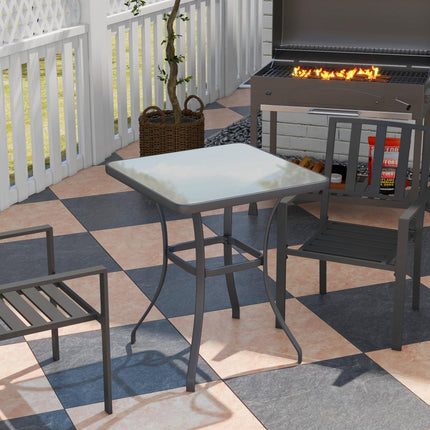 Square Glass Bistro Table with Metal Base for Outdoor Dining - Black
