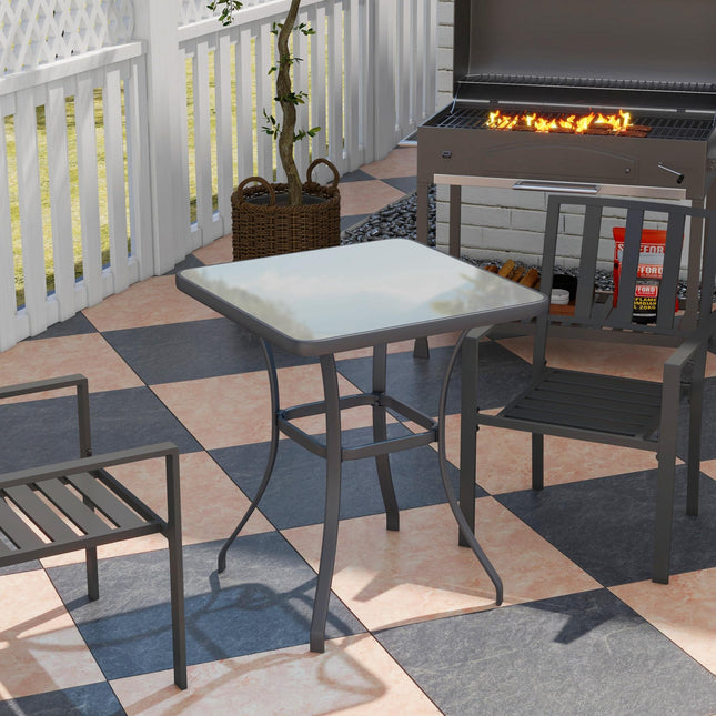 Square Glass Bistro Table with Metal Base for Outdoor Dining - Black