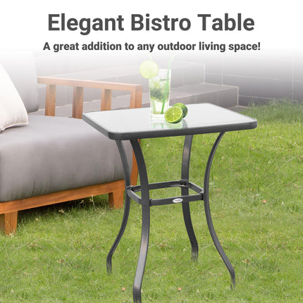 Square Glass Bistro Table with Metal Base for Outdoor Dining - Black