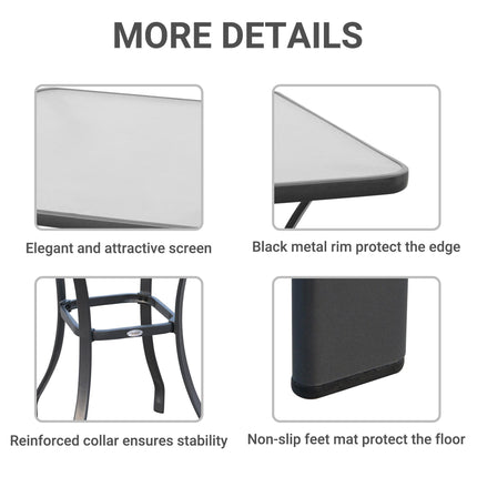 Square Glass Bistro Table with Metal Base for Outdoor Dining - Black
