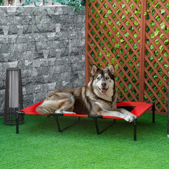 Raised Cooling Elevated Dog Bed with Breathable Mesh X Large 122x92x23cm - Red