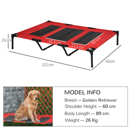 Raised Cooling Elevated Dog Bed with Breathable Mesh X Large 122x92x23cm - Red