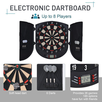 Electronic Dartboard Set with 26 Games, 185 Variations, 6 Darts & Storage Cabinet - Black Deep Orange