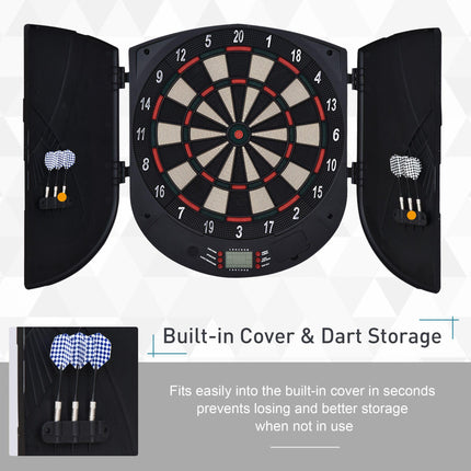Electronic Dartboard Set with 26 Games, 185 Variations, 6 Darts & Storage Cabinet - Black Deep Orange