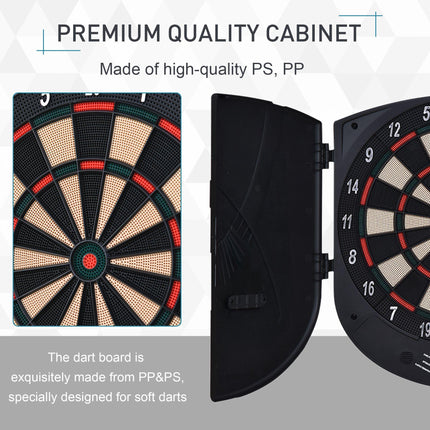 Electronic Dartboard Set with 26 Games, 185 Variations, 6 Darts & Storage Cabinet - Black Deep Orange