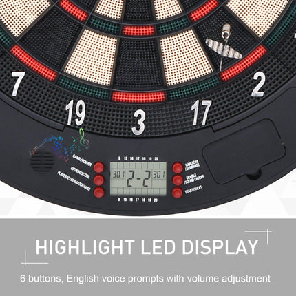 Electronic Dartboard Set with 26 Games, 185 Variations, 6 Darts & Storage Cabinet - Black Deep Orange