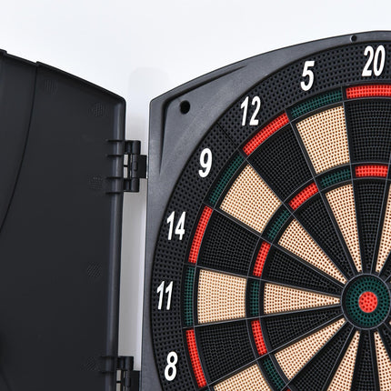 Electronic Dartboard Set with 26 Games, 185 Variations, 6 Darts & Storage Cabinet - Black Deep Orange