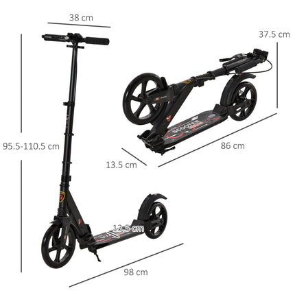 Foldable Adjustable Teens & Adult Kick Scooter with Dual Brake & Shock Mitigation System - Black