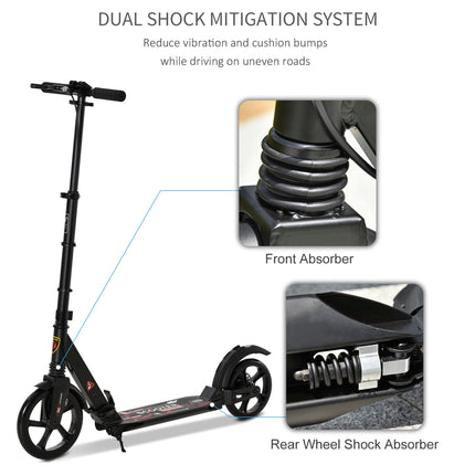 Foldable Adjustable Teens & Adult Kick Scooter with Dual Brake & Shock Mitigation System - Black