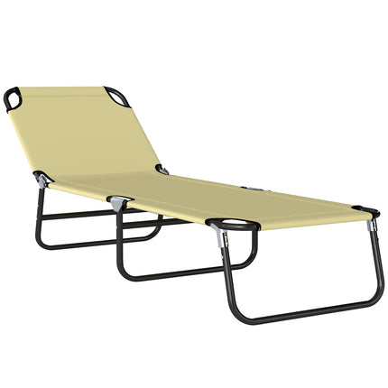 Foldable Outdoor Sun Lounger with 5-Position Adjustable Backrest and Breathable Mesh - Beige