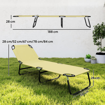 Foldable Outdoor Sun Lounger with 5-Position Adjustable Backrest and Breathable Mesh - Beige