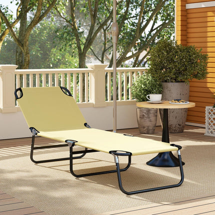 Foldable Outdoor Sun Lounger with 5-Position Adjustable Backrest and Breathable Mesh - Beige