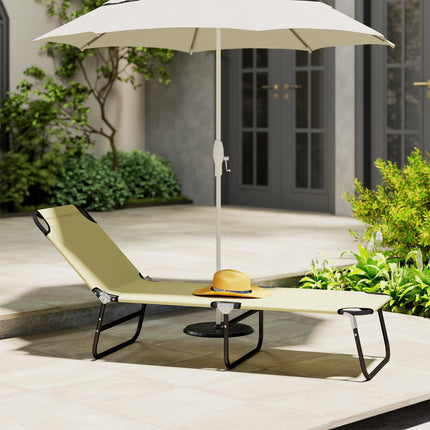 Foldable Outdoor Sun Lounger with 5-Position Adjustable Backrest and Breathable Mesh - Beige
