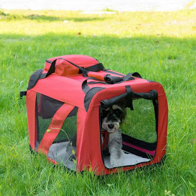 Portable Folding Dog Carrier Bag for Small Dogs 60x42x42 cm - Red