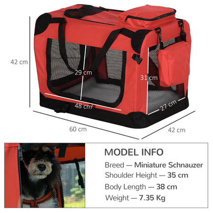 Portable Folding Dog Carrier Bag for Small Dogs 60x42x42 cm - Red