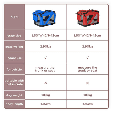Portable Folding Dog Carrier Bag for Small Dogs 60x42x42 cm - Red