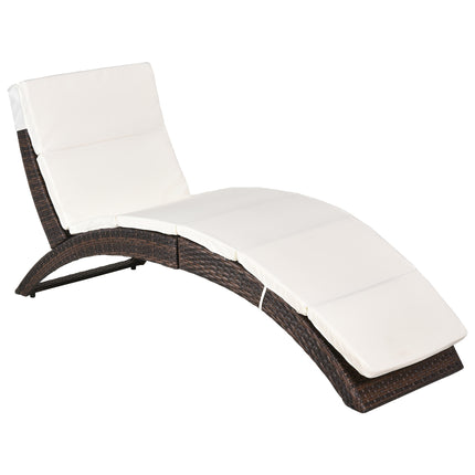 Folding Garden Patio Rattan Wicker Sun Lounger Recliner Bed Chair with Cushion - Mixed Brown White
