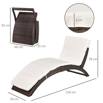 Folding Garden Patio Rattan Wicker Sun Lounger Recliner Bed Chair with Cushion - Mixed Brown White