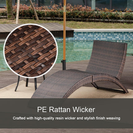 Folding Garden Patio Rattan Wicker Sun Lounger Recliner Bed Chair with Cushion - Mixed Brown White