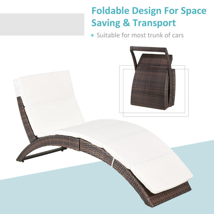 Folding Garden Patio Rattan Wicker Sun Lounger Recliner Bed Chair with Cushion - Mixed Brown White