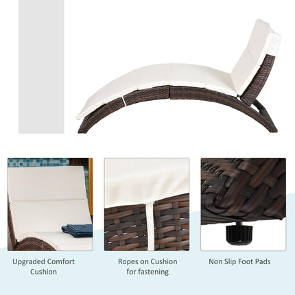 Folding Garden Patio Rattan Wicker Sun Lounger Recliner Bed Chair with Cushion - Mixed Brown White