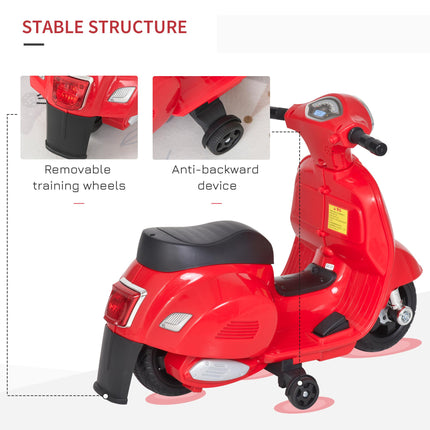 Vespa Licensed 6V Electric Ride-On Motorbike for Toddlers 18-36 Months with Horn & Headlight - Red
