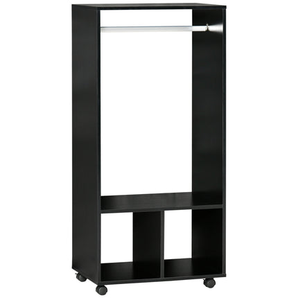 Open Wardrobe with Hanging Rod, Storage Shelves & Wheels for Bedroom or Cloakroom - Black